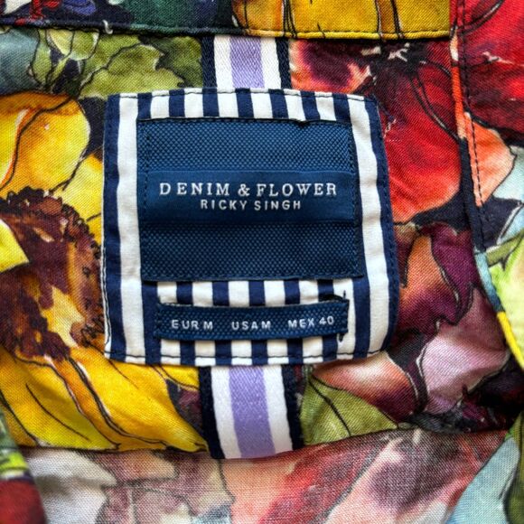 Denim & Flower Men's Comfort Viscose Button Up Shirt Floral Colorful Size M - Picture 8 of 10